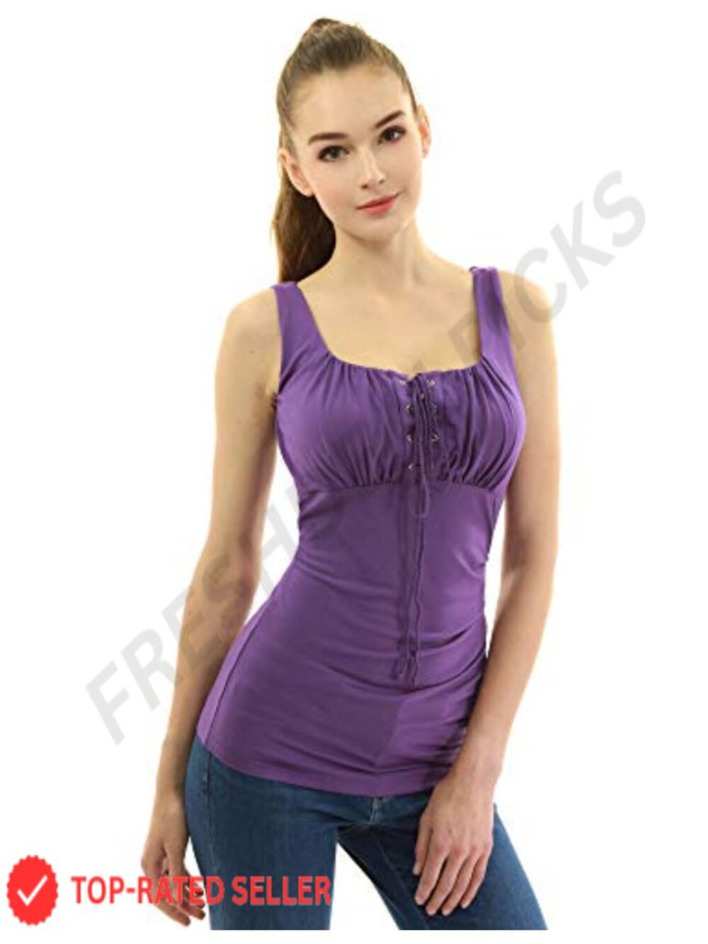 Empire Waist Lace Up Pleated Sleeveless Blouse Top